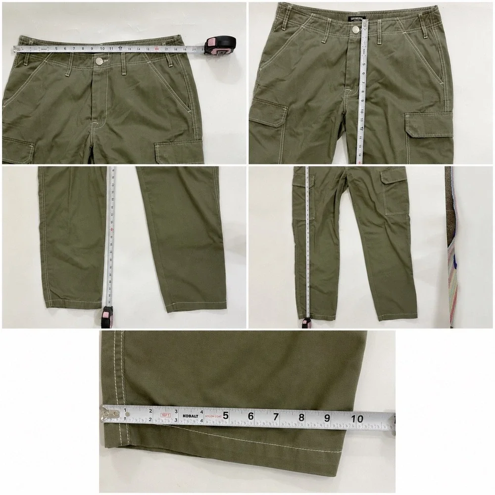 True Religion Mens Olive Green Contrast Stitch Cargo Pants Size 34 Straight Leg